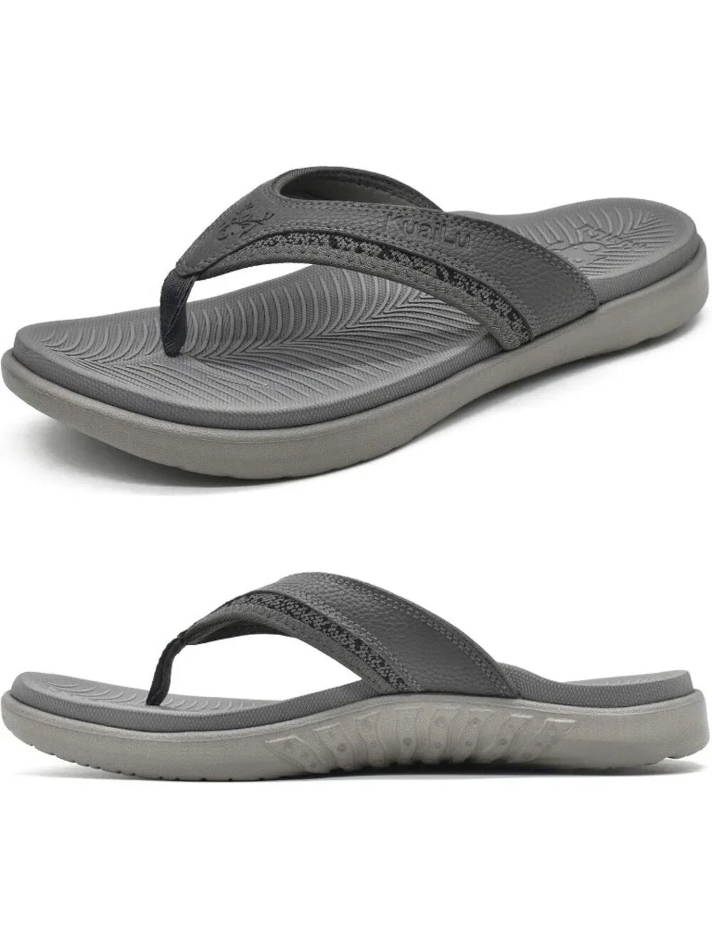 Men's All Grey Sport Flip Flops Comfort Orthotic Thong Sandals Arch Support